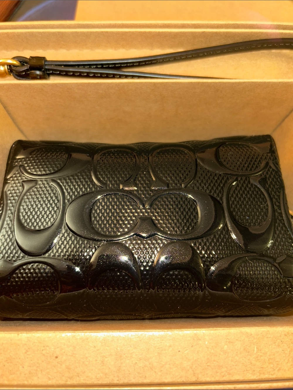 Coach Black Embossed Signature Leather Wristlet with Gold Hardware - Picture 10 of 10